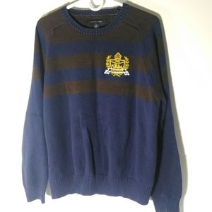 Tommy Hilfiger Large 1985 embroidered patch 90's throwback sweater blue brown